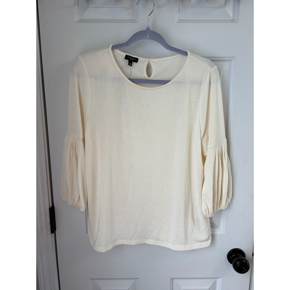 NWT Talbot's Fall Women's Cream Cardigan Sweater Crop Sleeve Size Large Petite
